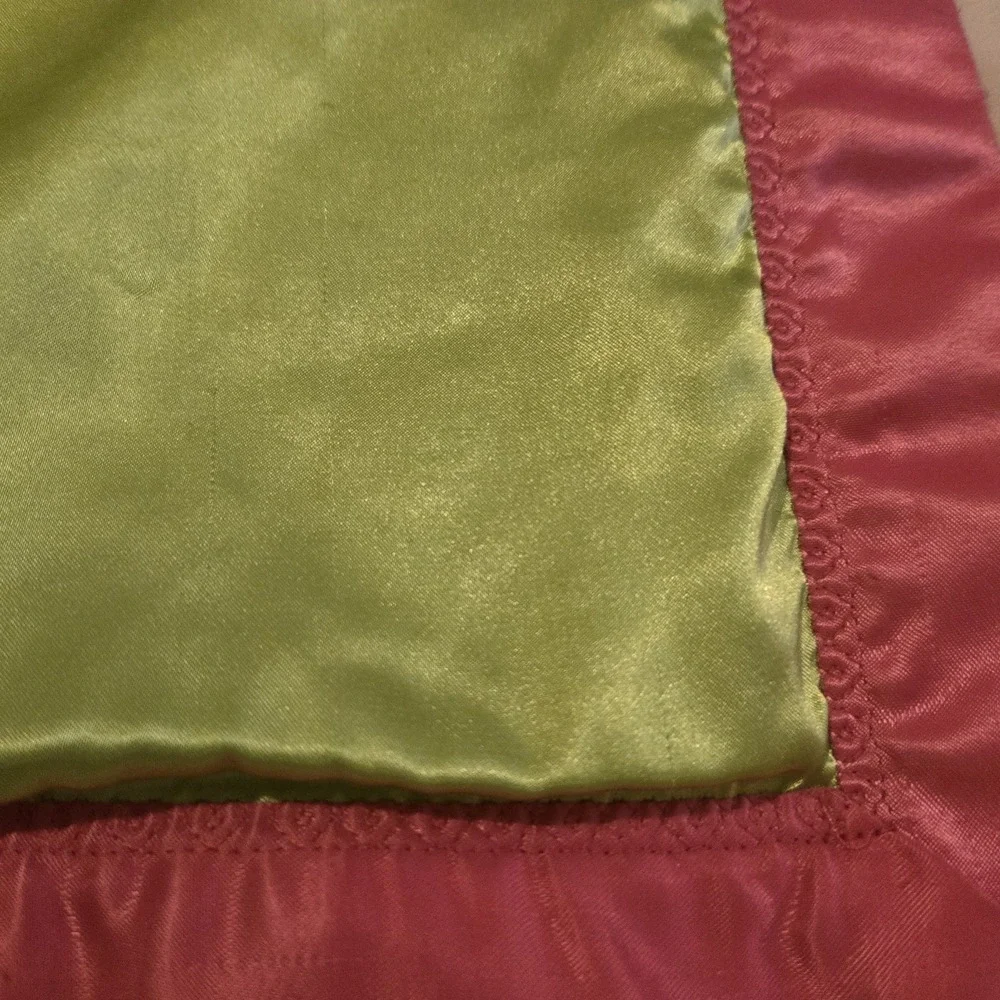 Handmade Whale Baby Blanket Satin Back Fleece Pink Green Security Blanket 28x35